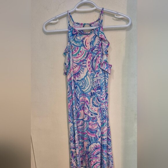 Lilly Pulitzer Billi dress Ruffle Happy As a Clam Sz.XS sleeveless Flowy Blue - Picture 6 of 8